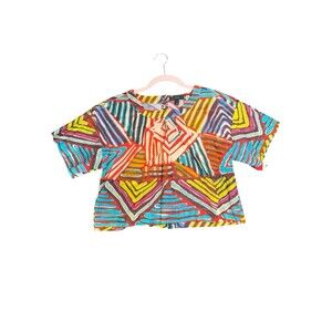 J Crew Womens 4 Geo‎ Brushstroke Shirt Cropped Button Back Festival Bohemian